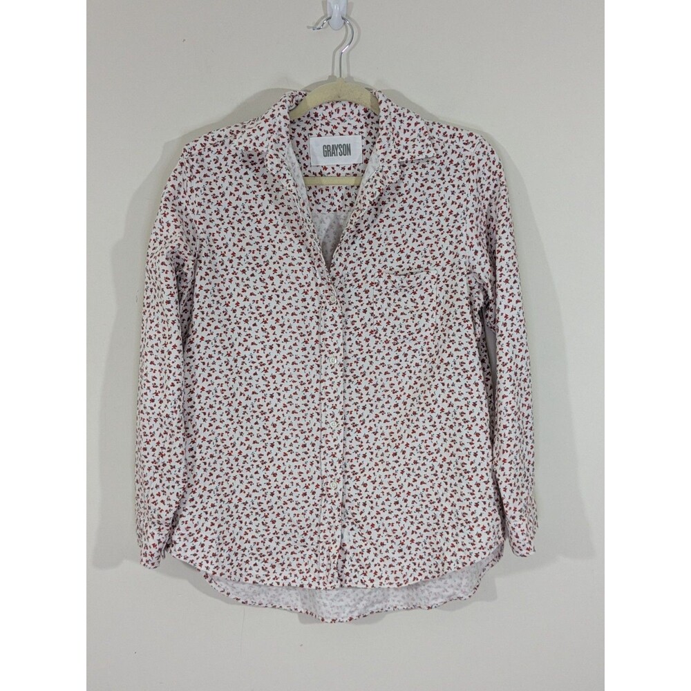 Frank & Eileen Grayson Shirt Size 02 Small The Hero Flannel Floral Red White Top